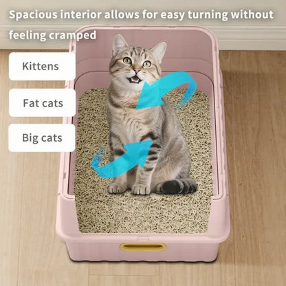 Pink Cat Litter Box with Drawer and Scoop Accessory