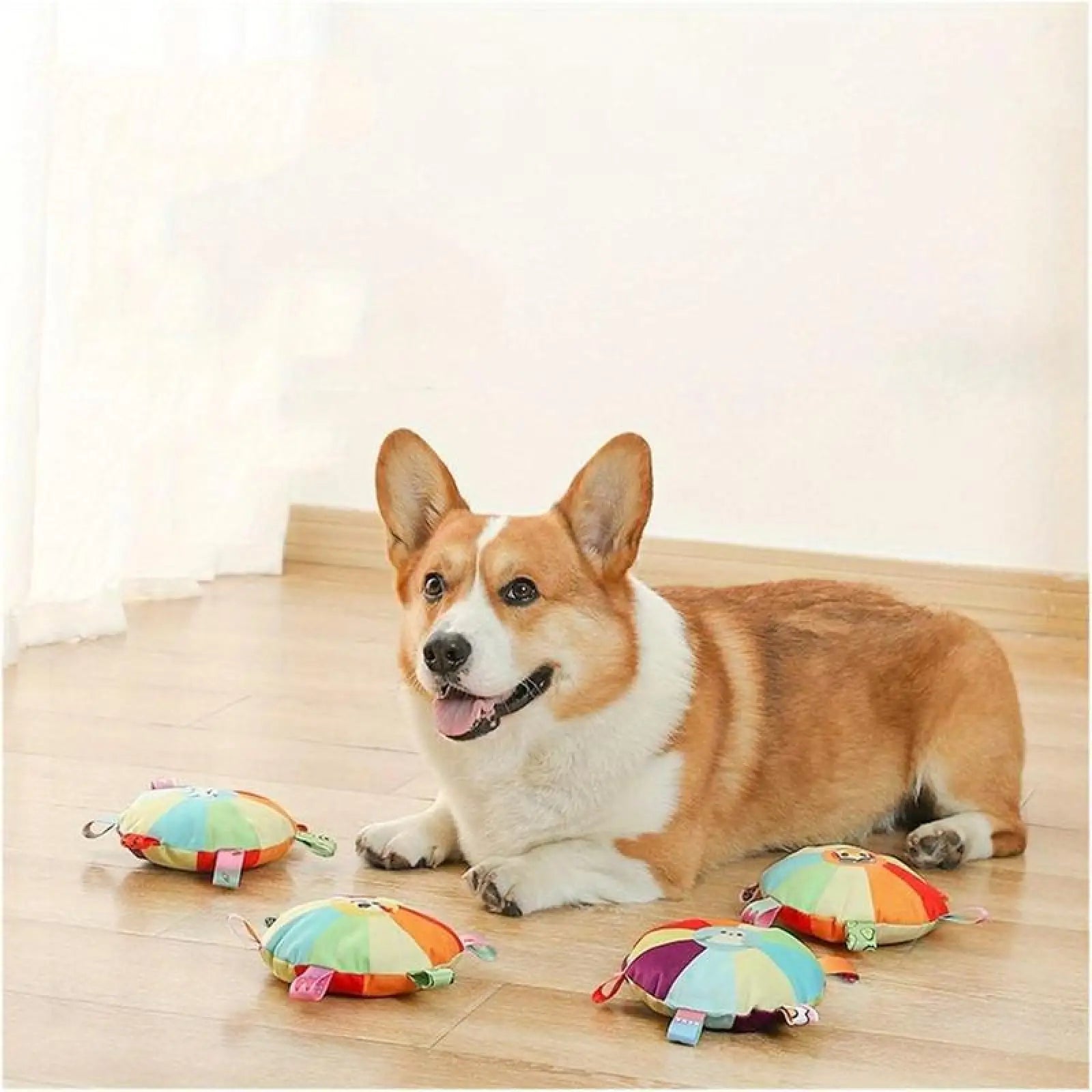 Plush Dog Flying Disc Interactive Chew Toy with Bells