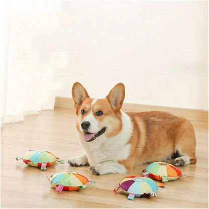 Plush Dog Flying Disc Interactive Chew Toy with Bells