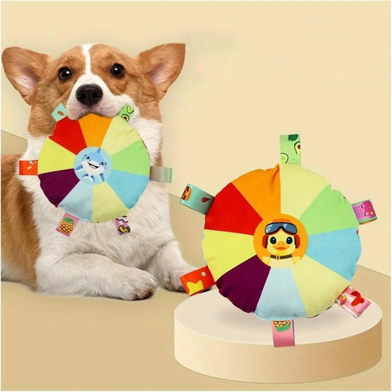 Plush Dog Flying Disc Interactive Chew Toy with Bells
