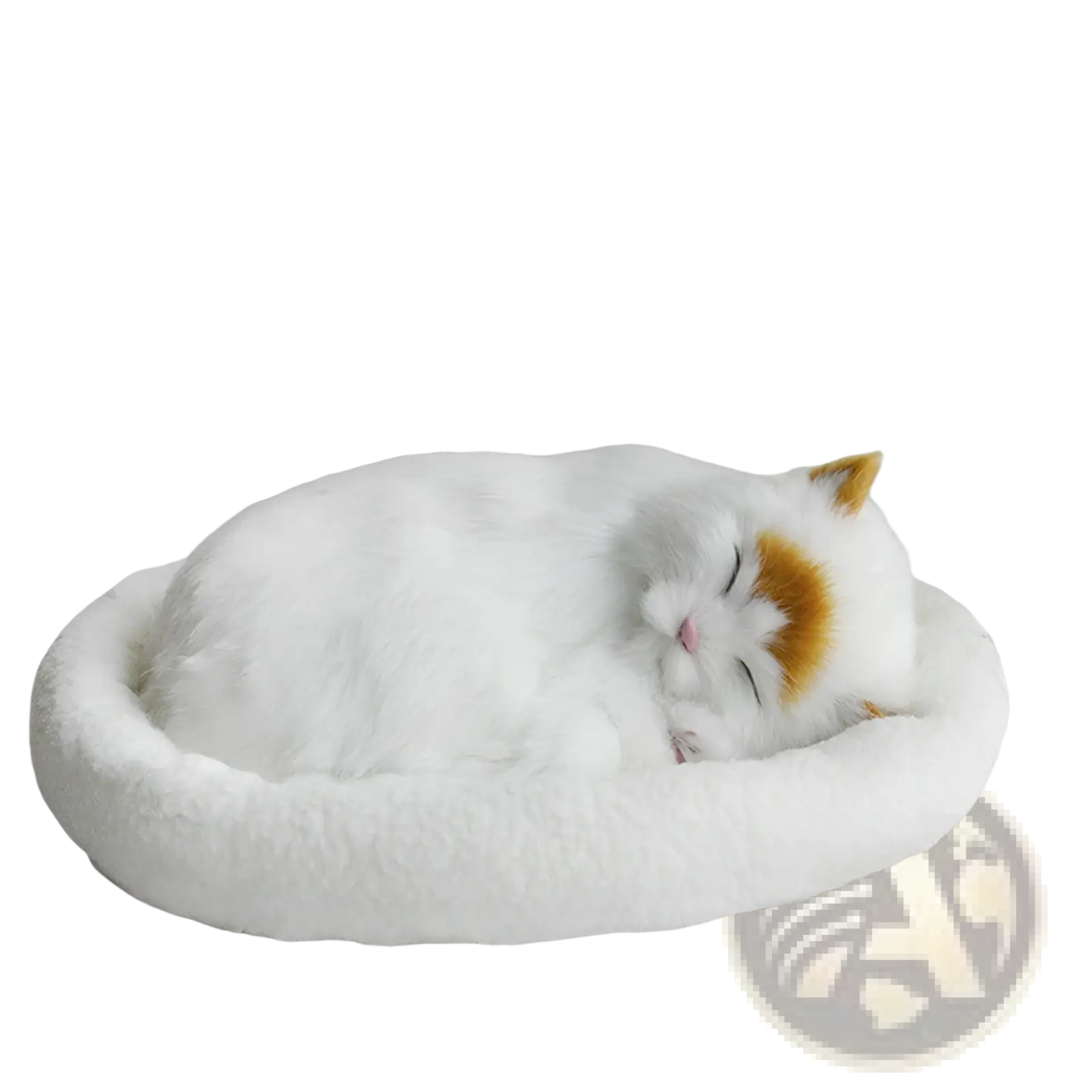 Realistic Breathing Plush Cat Figurine with Pet Bed