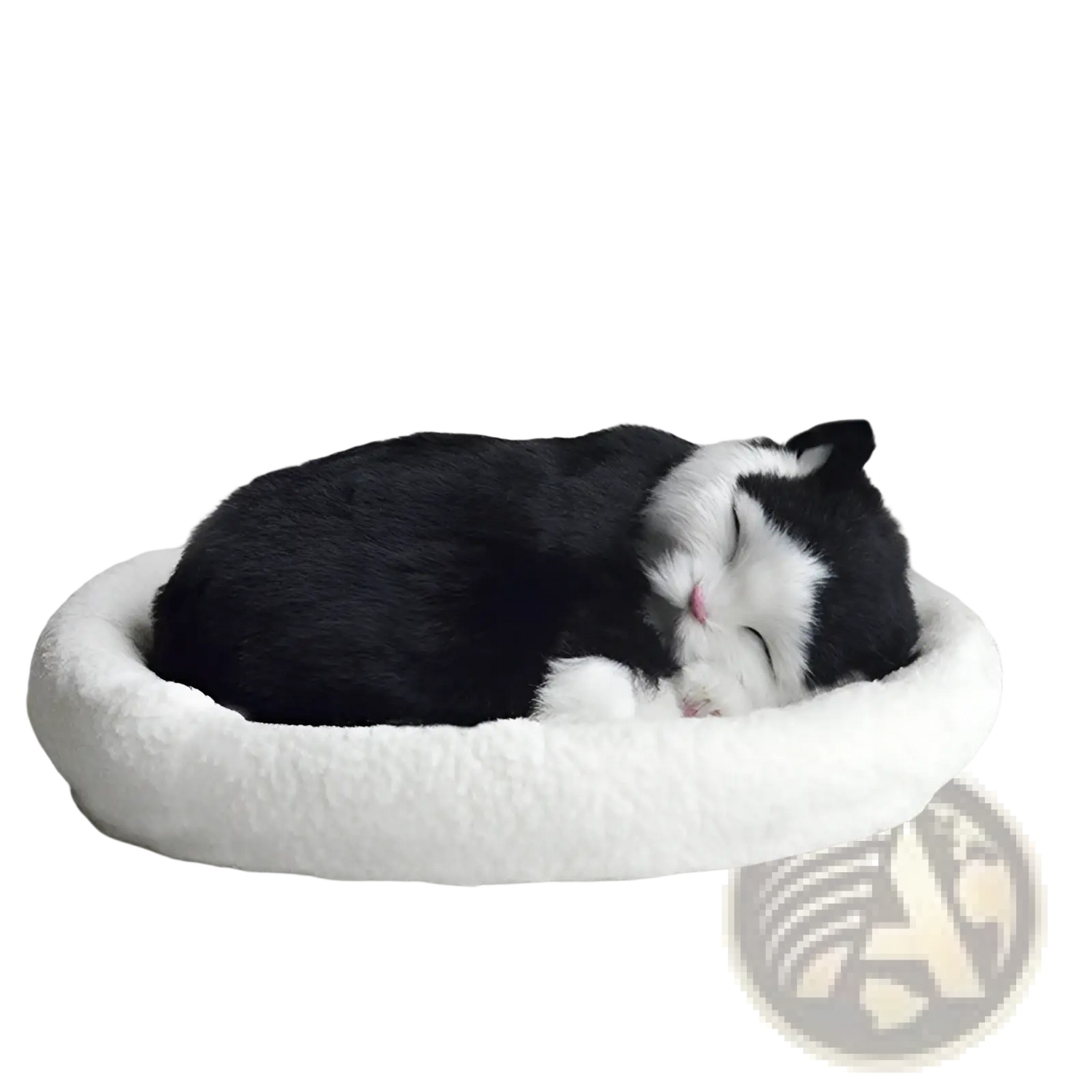 Realistic Breathing Plush Cat Figurine with Pet Bed