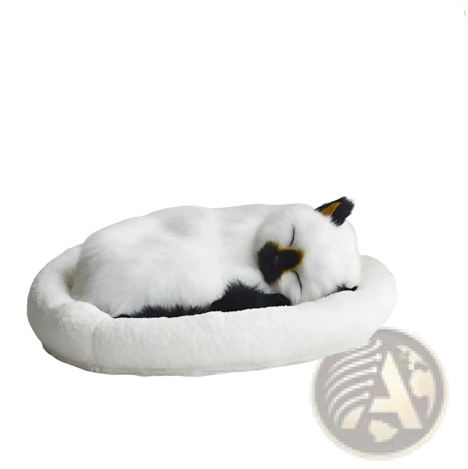 Realistic Breathing Plush Cat Figurine with Pet Bed