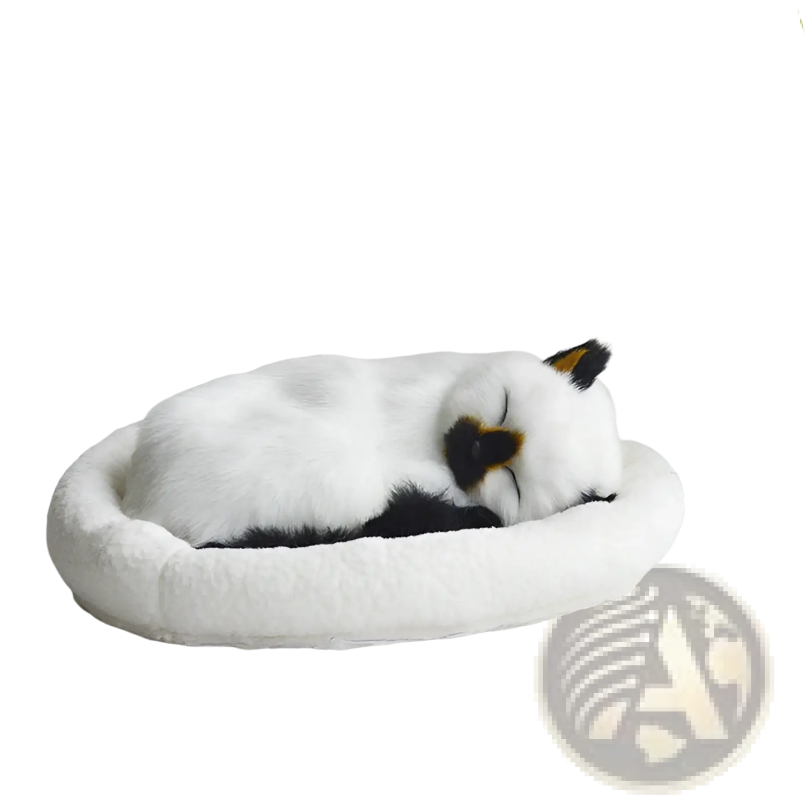 Realistic Breathing Plush Cat Figurine with Pet Bed
