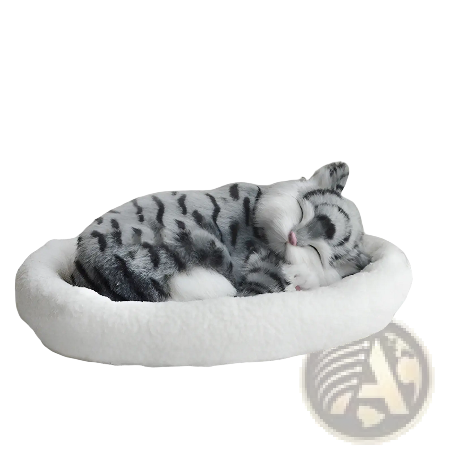 Realistic Breathing Plush Cat Figurine with Pet Bed