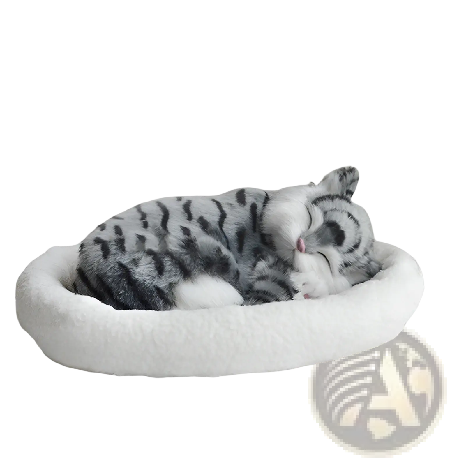 Realistic Breathing Plush Cat Figurine with Pet Bed