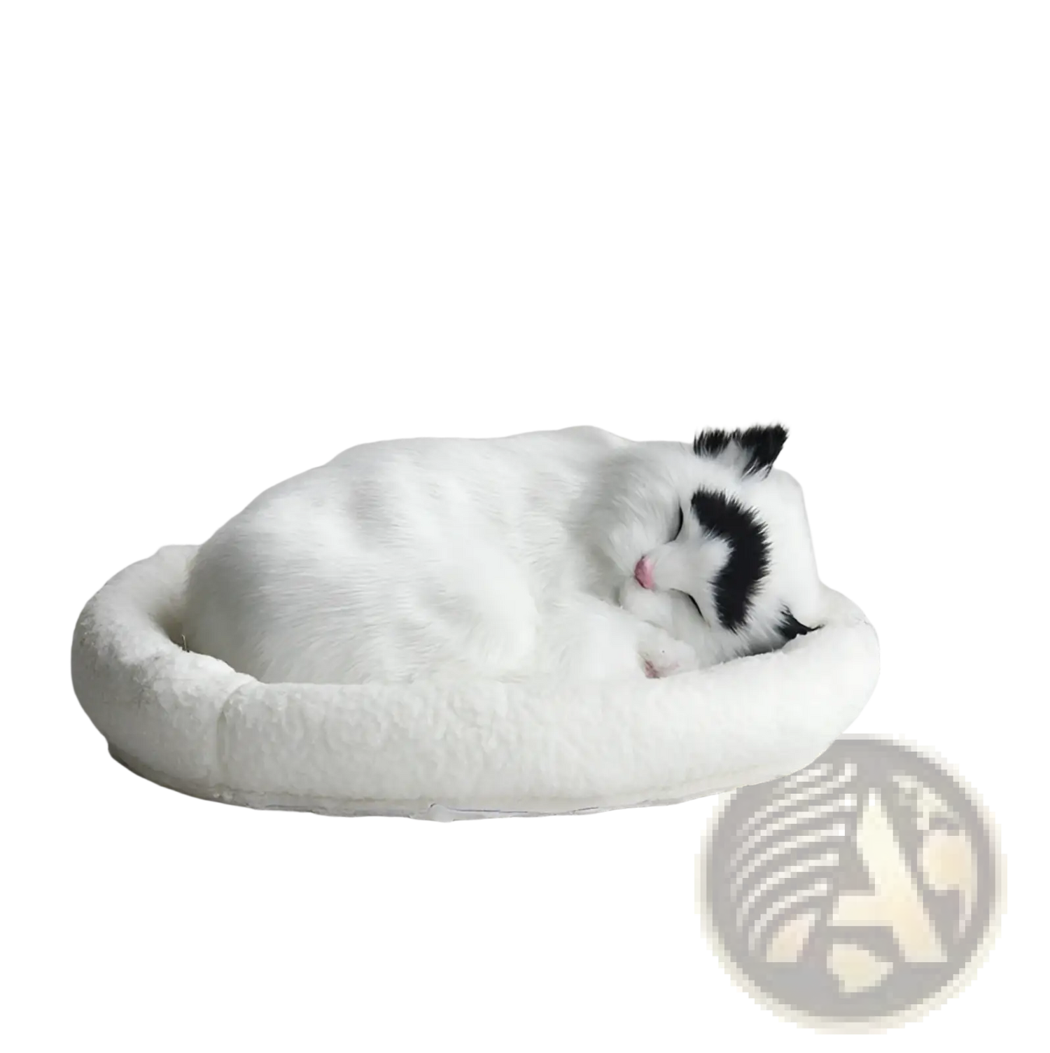 Realistic Breathing Plush Cat Figurine with Pet Bed