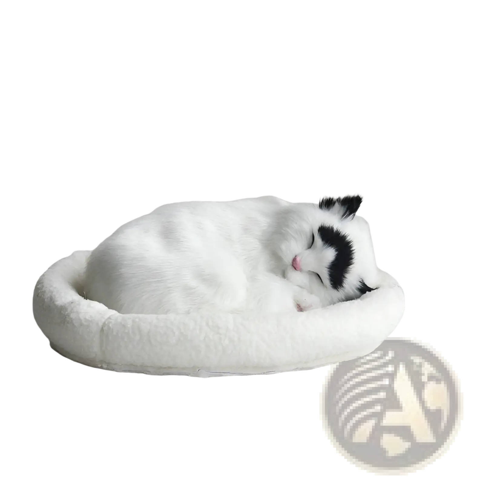 Realistic Breathing Plush Cat Figurine with Pet Bed