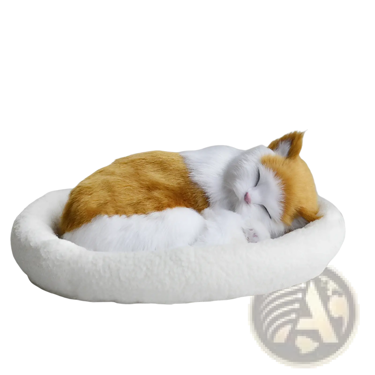 Realistic Breathing Plush Cat Figurine with Pet Bed