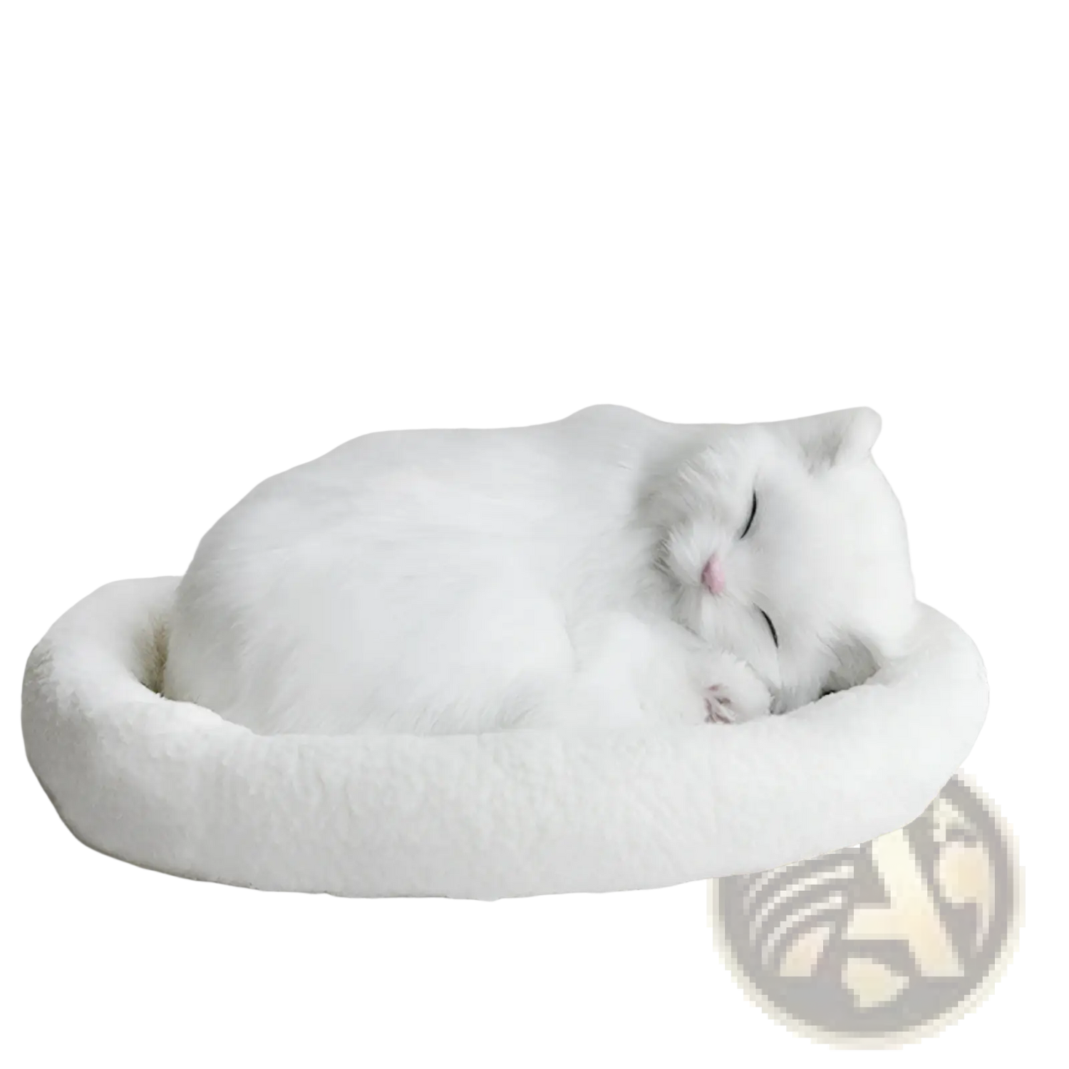 Realistic Breathing Plush Cat Figurine with Pet Bed