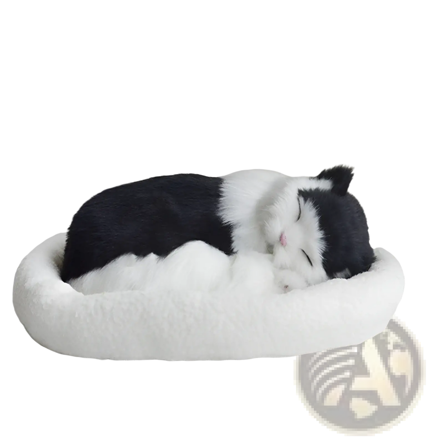 Realistic Breathing Plush Cat Figurine with Pet Bed