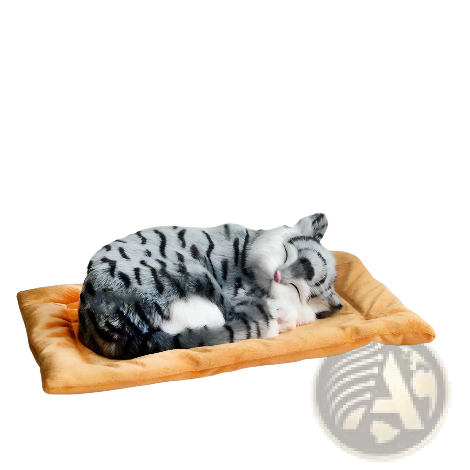 Realistic Breathing Plush Cat Figurine with Pet Bed