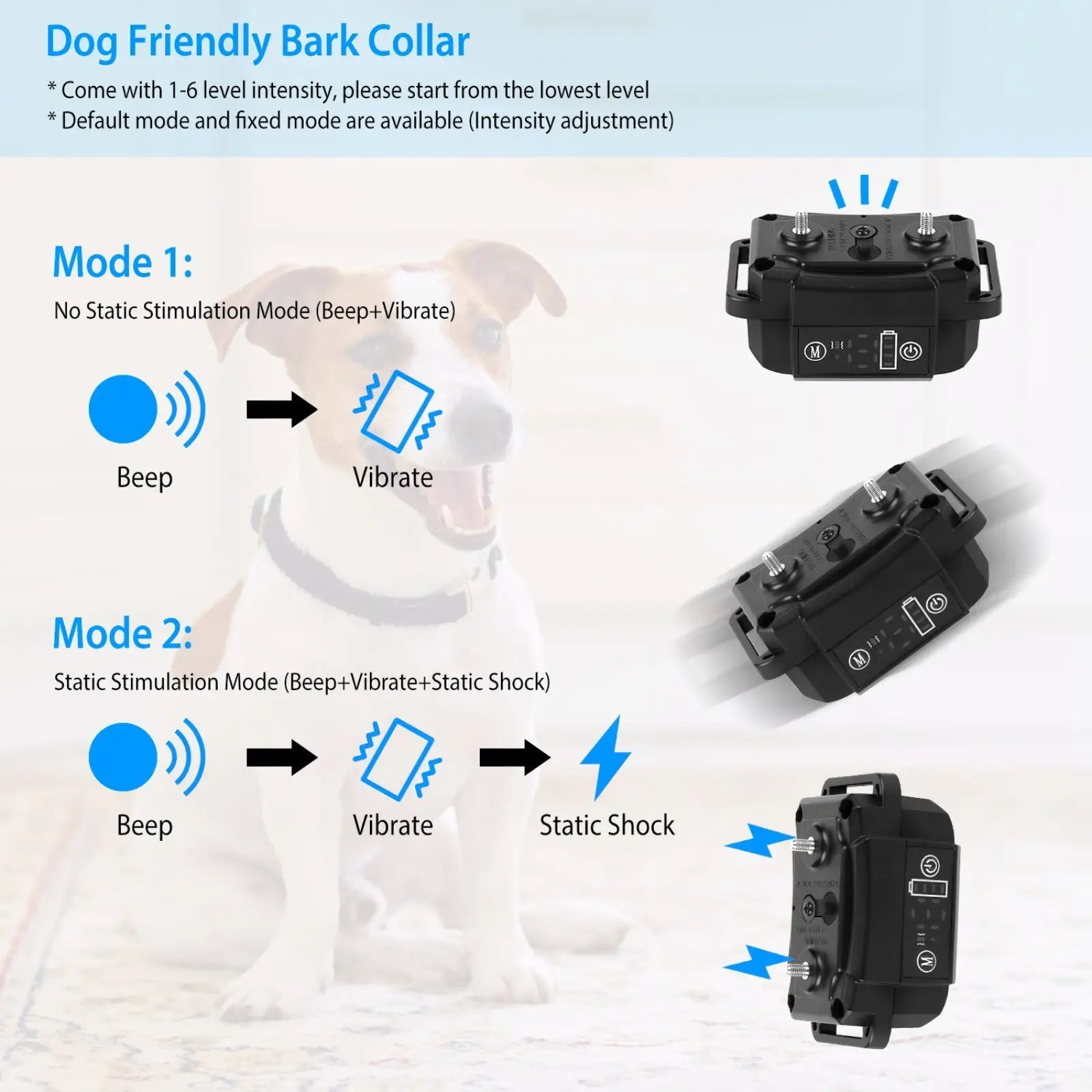 Rechargeable Smart Dog Bark Collar with Dual Training Modes