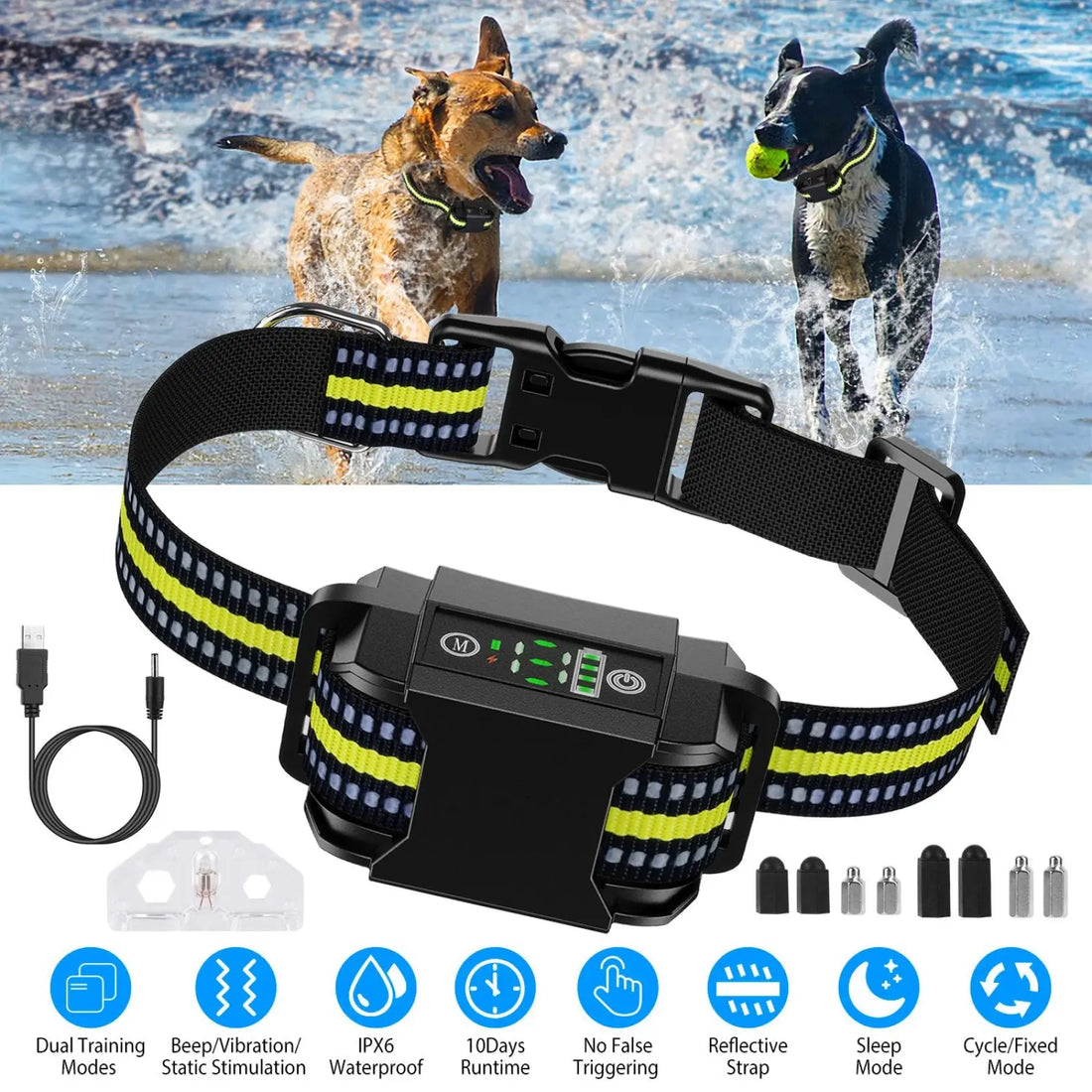 Rechargeable Smart Dog Bark Collar with Dual Training Modes