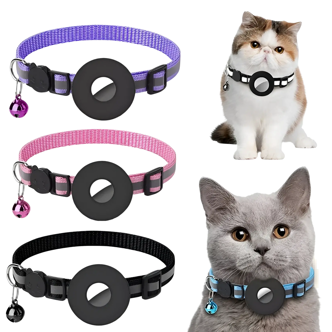 Reflective Airtag Cat Collar with Safety Buckle