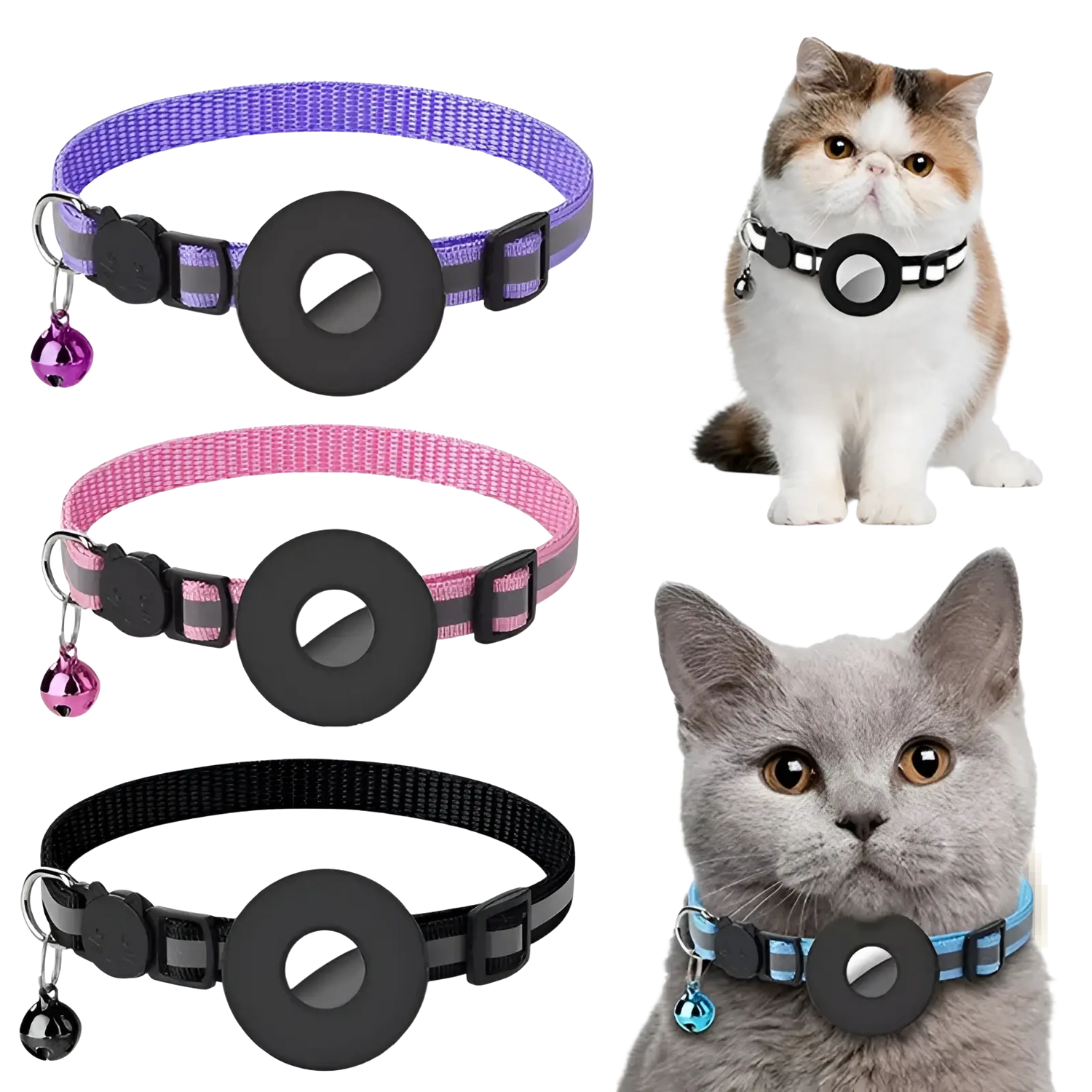 Reflective Airtag Cat Collar with Safety Buckle
