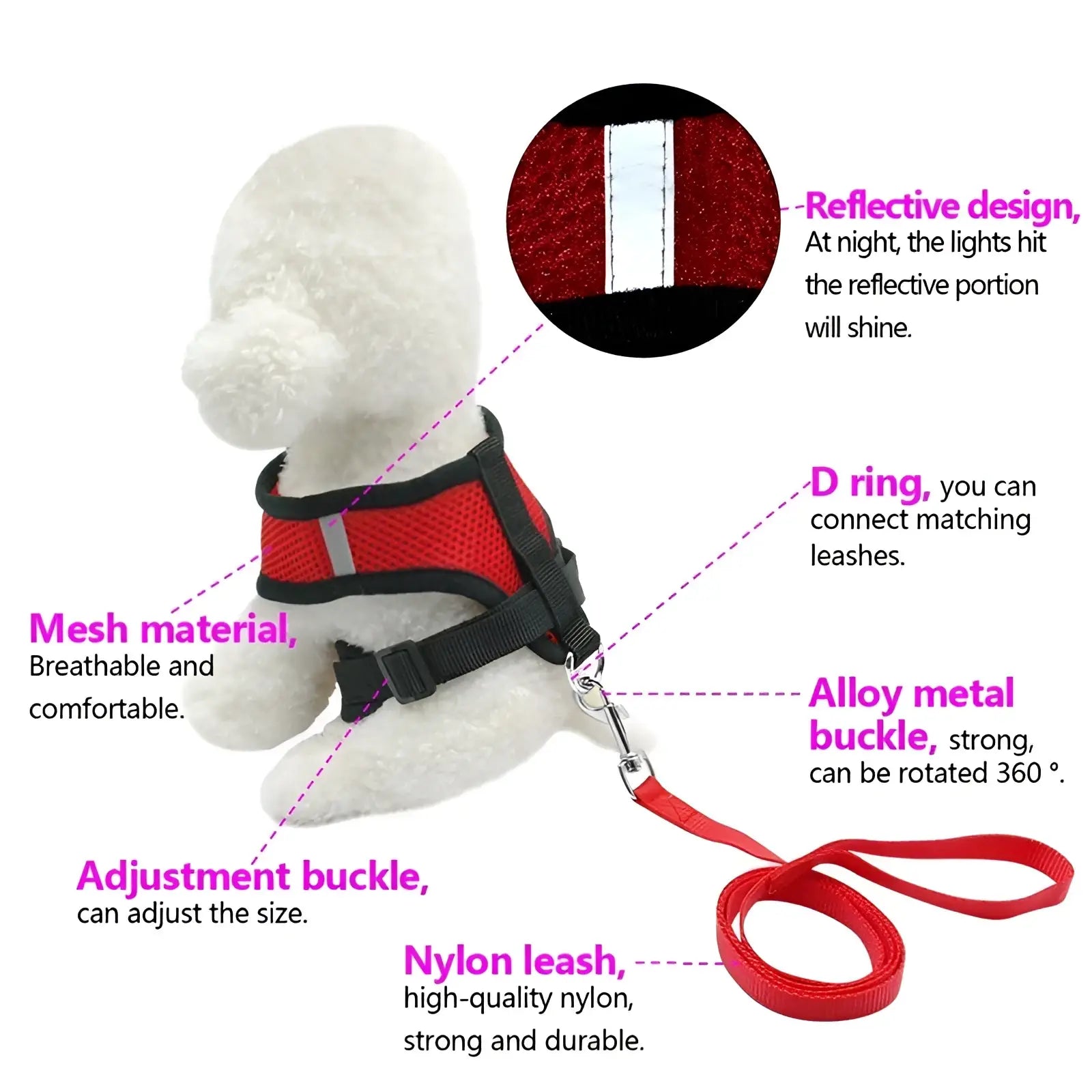 Reflective Mesh Dog Harness with Leash Set