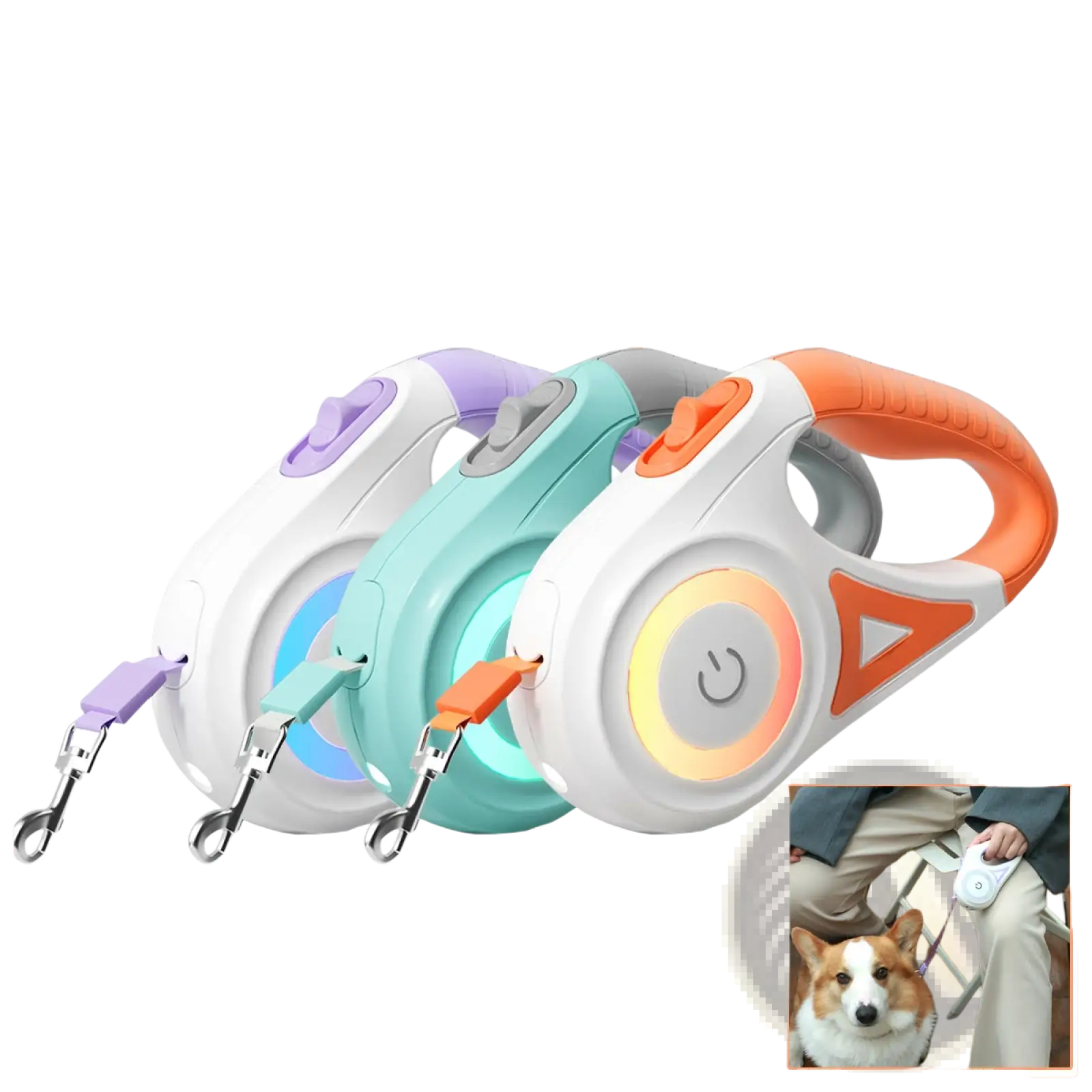 Retractable Dog Leash with Led Light and Collar Set