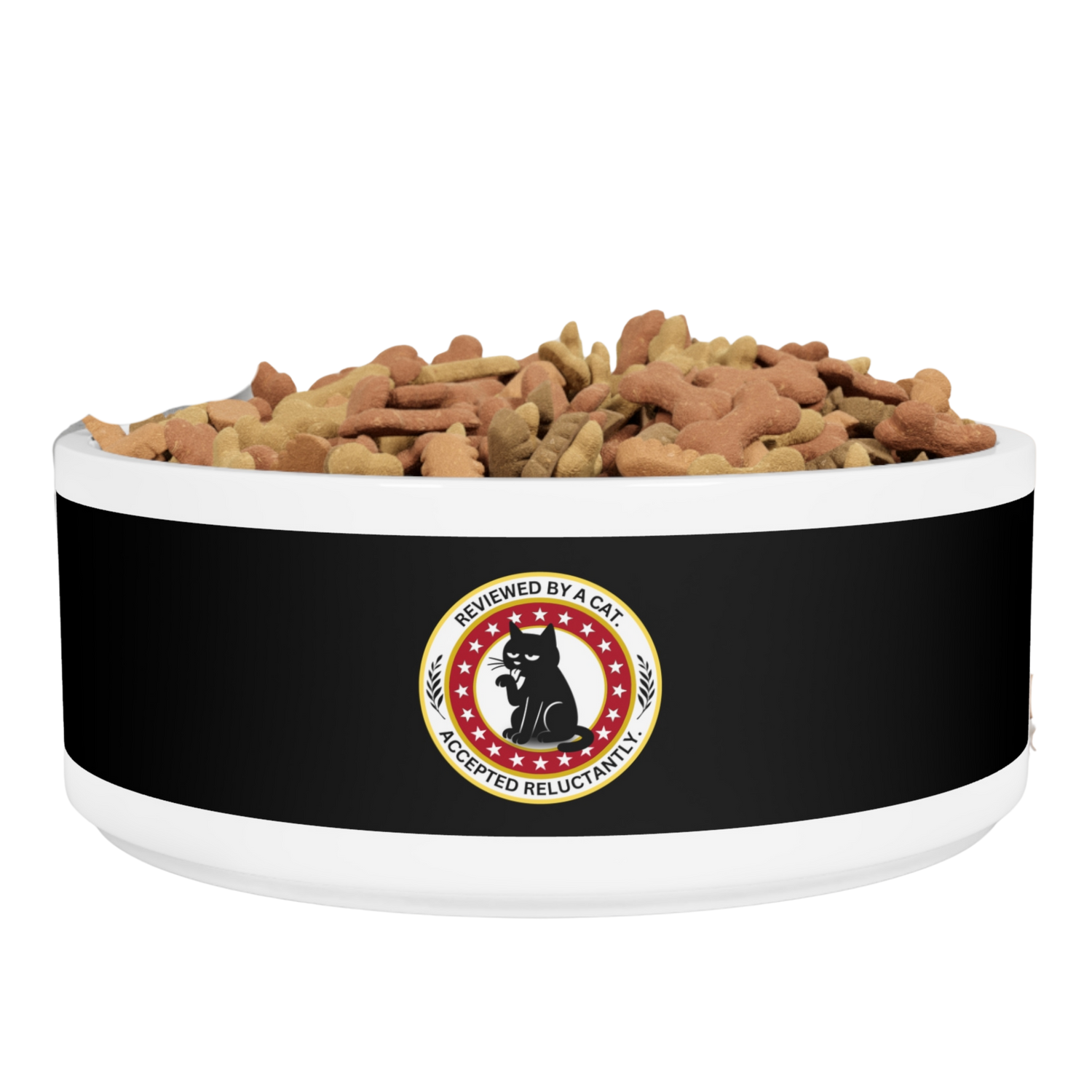 Black Ceramic Pet Bowl with Cat Accepted Emblem — Durable Food &amp; Water Dish for Dogs &amp; Cats