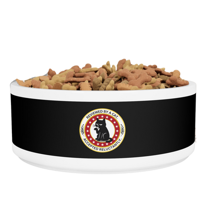 Black Ceramic Pet Bowl with Cat Accepted Emblem — Durable Food &amp; Water Dish for Dogs &amp; Cats