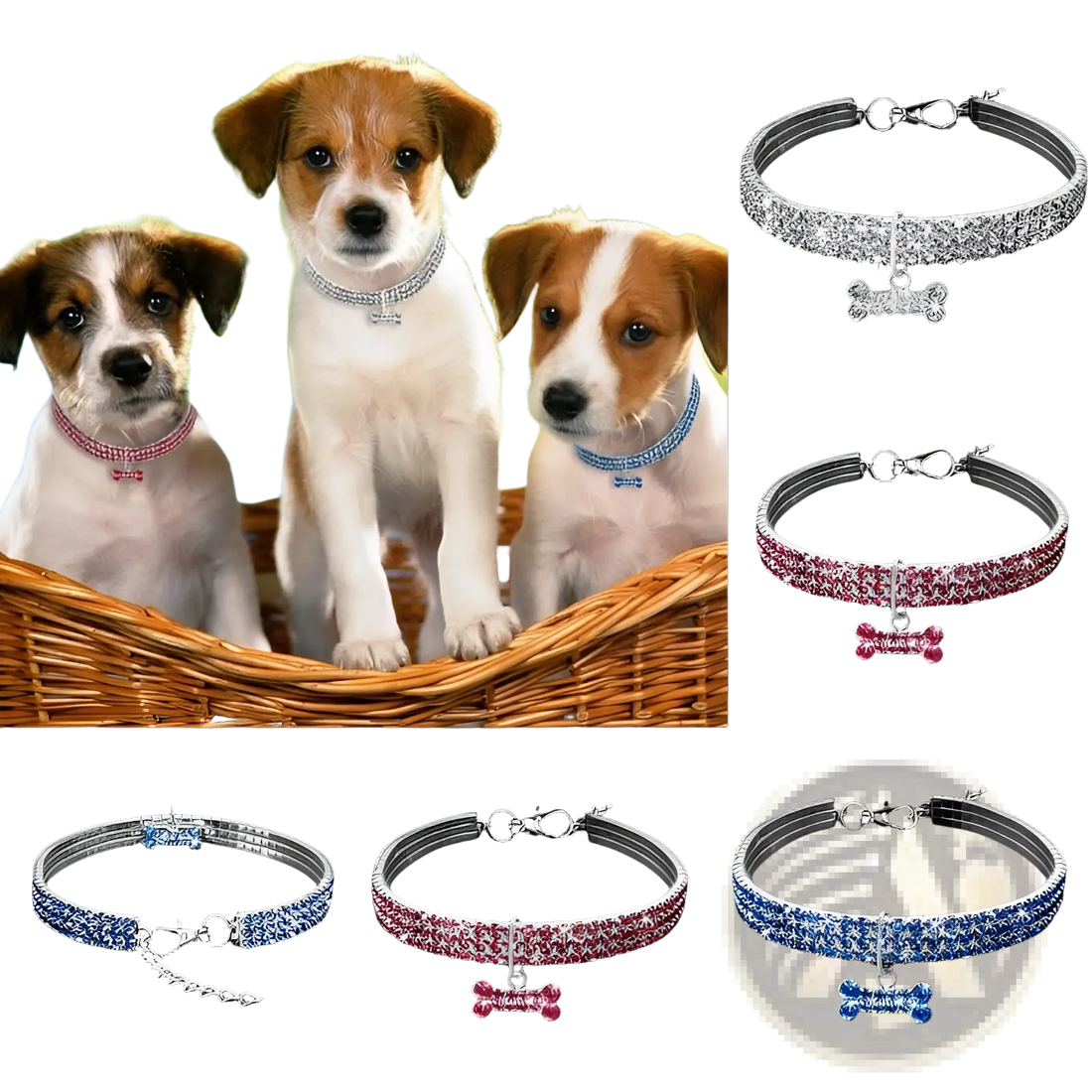 Rhinestone Dog Collar with Crystal Bone Charm