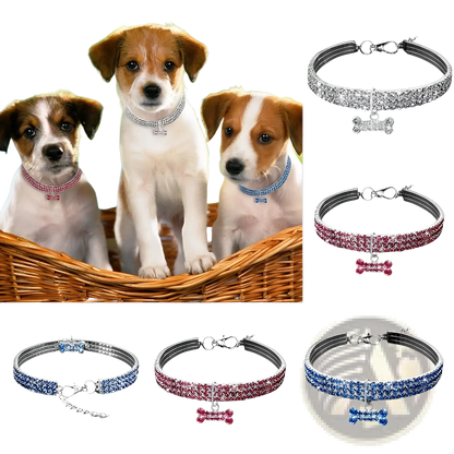 Rhinestone Dog Collar with Crystal Bone Charm