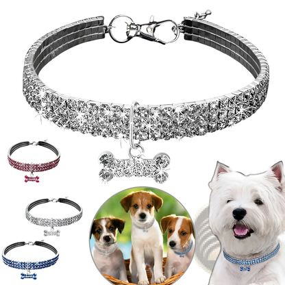 Rhinestone Dog Collar with Crystal Bone Charm