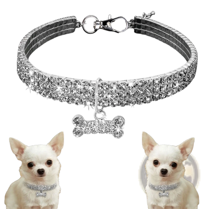 Rhinestone Dog Collar with Crystal Bone Charm