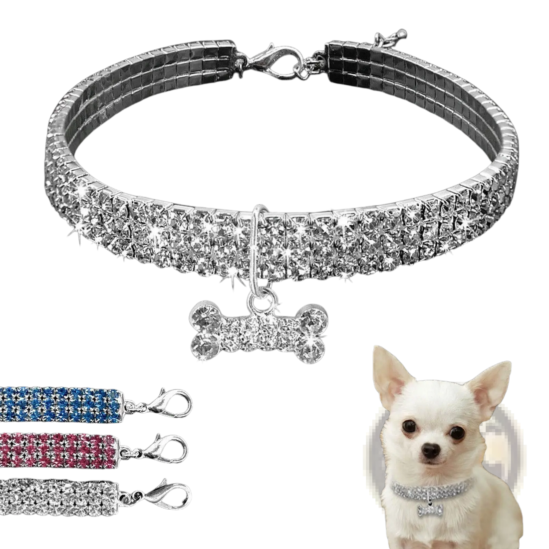 Rhinestone Dog Collar with Crystal Bone Charm