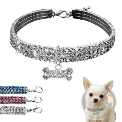 Rhinestone Dog Collar with Crystal Bone Charm