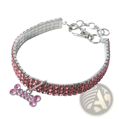Rhinestone Dog Collar with Crystal Bone Charm