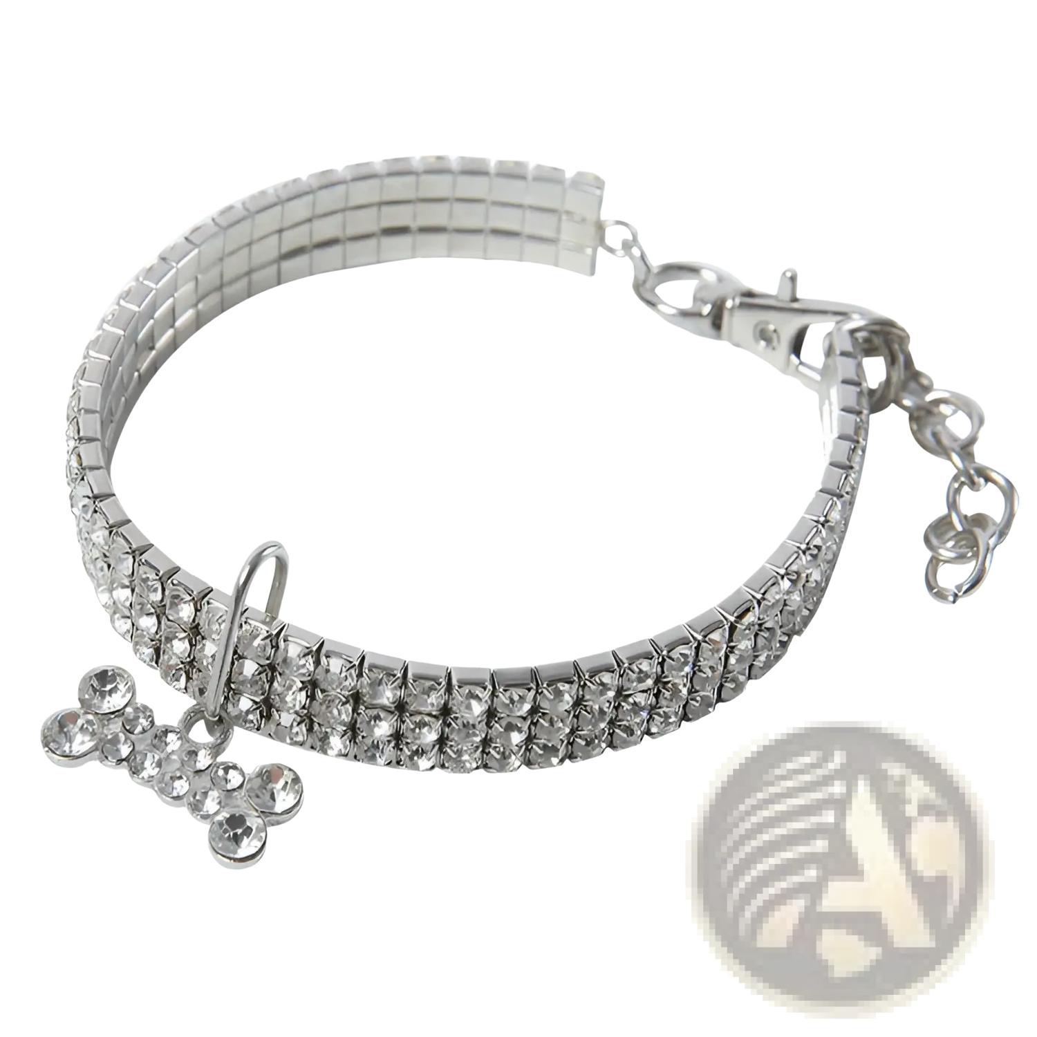 Rhinestone Dog Collar with Crystal Bone Charm