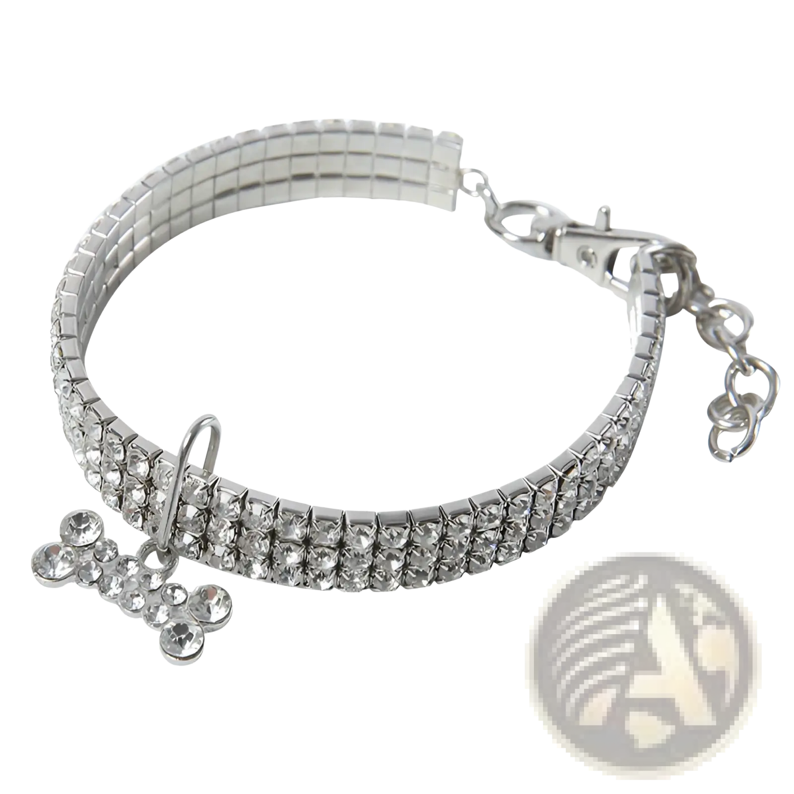 Rhinestone Dog Collar with Crystal Bone Charm