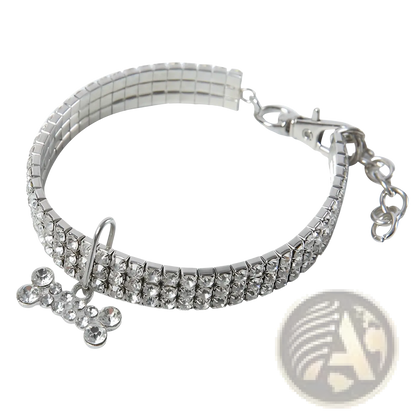 Rhinestone Dog Collar with Crystal Bone Charm