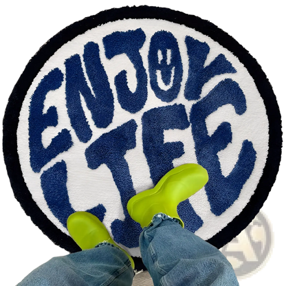 Round Plush Rug Enjoy Life Minimalist Print Carpet