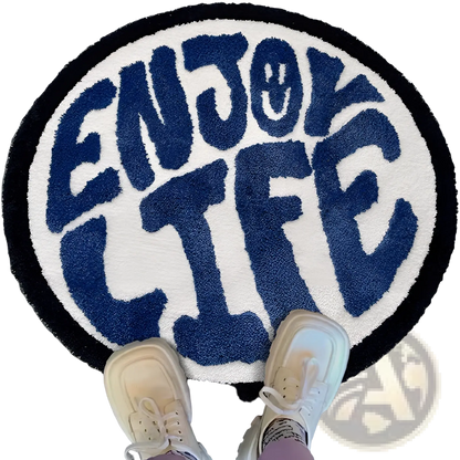 Round Plush Rug Enjoy Life Minimalist Print Carpet