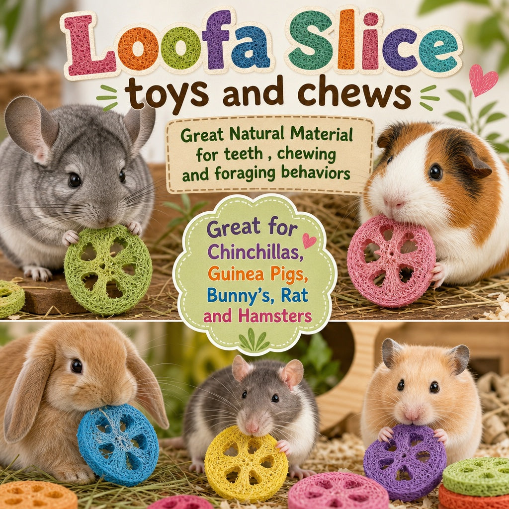 Loofah  Chews Natural and flavor Colored for Rabbit, Guinea Pigs &amp; Rodents