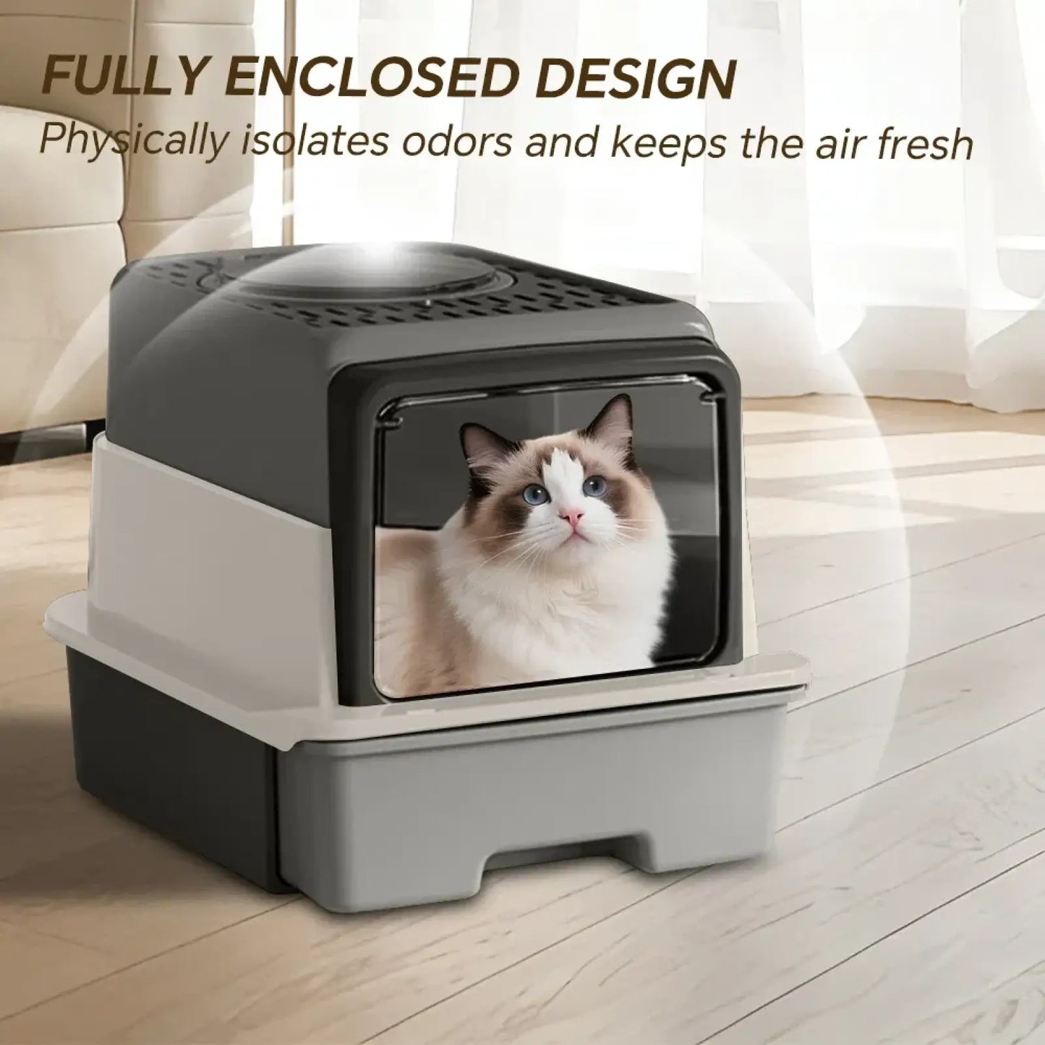 Sifting Cat Litter Box with Drawer Enclosed Large Pet Pan