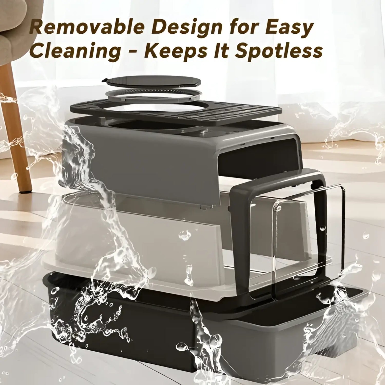 Sifting Cat Litter Box with Drawer Enclosed Large Pet Pan