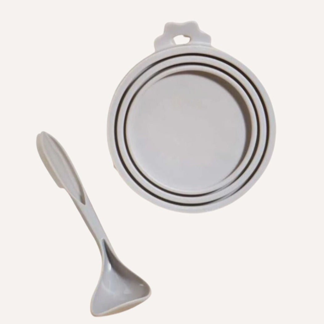 Tilley + Me Pet Food Saver Lid with Spoon - BPA-Free Silicone, Keeps Food Fresh