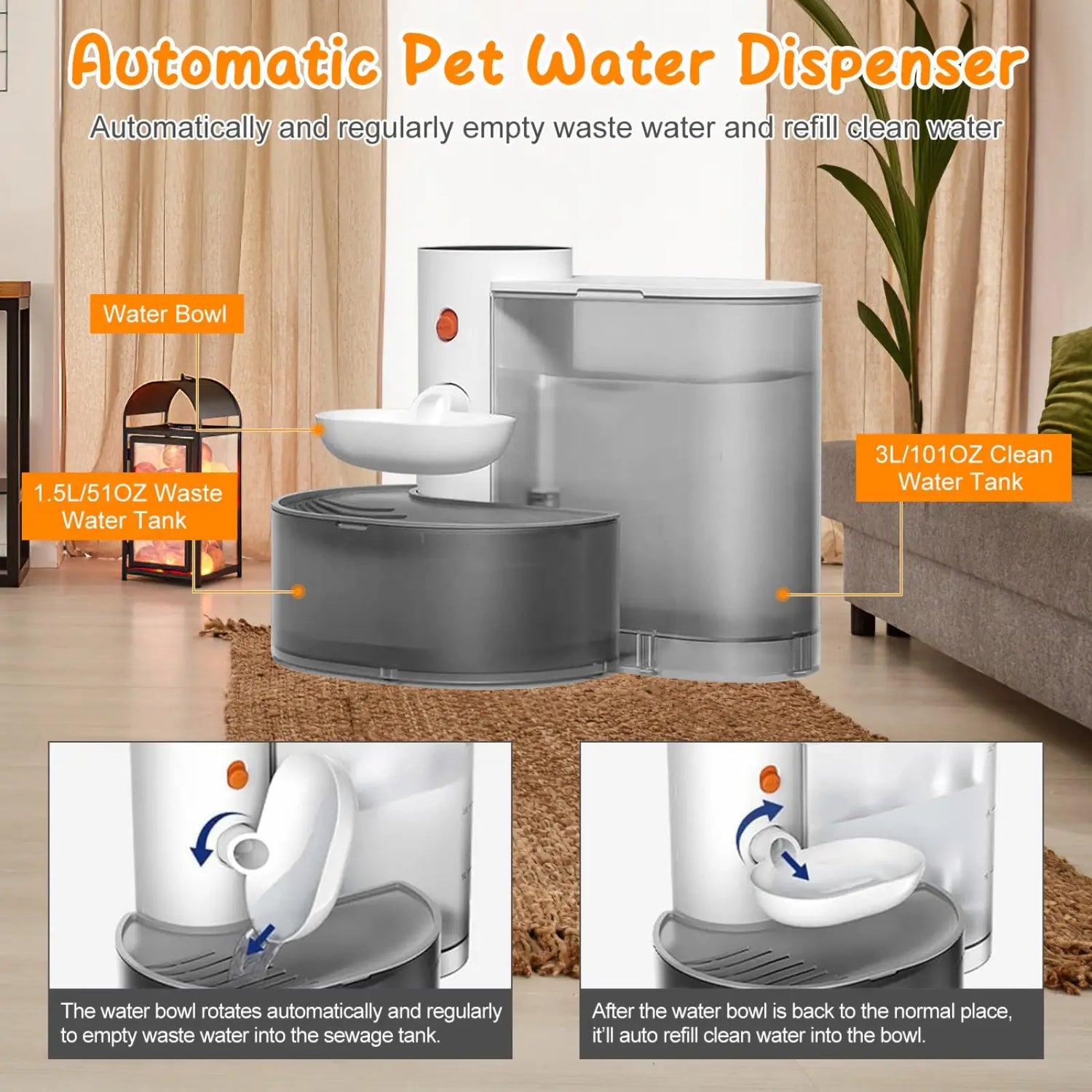 Smart Pet Water Fountain 3l Cordless Rechargeable Bowl
