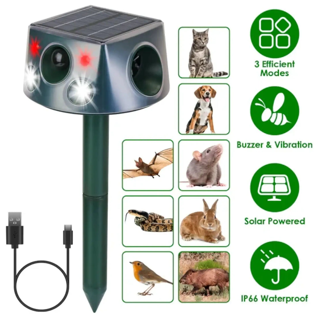 Solar Animal Repeller Ultrasonic Moles Birds Repellent