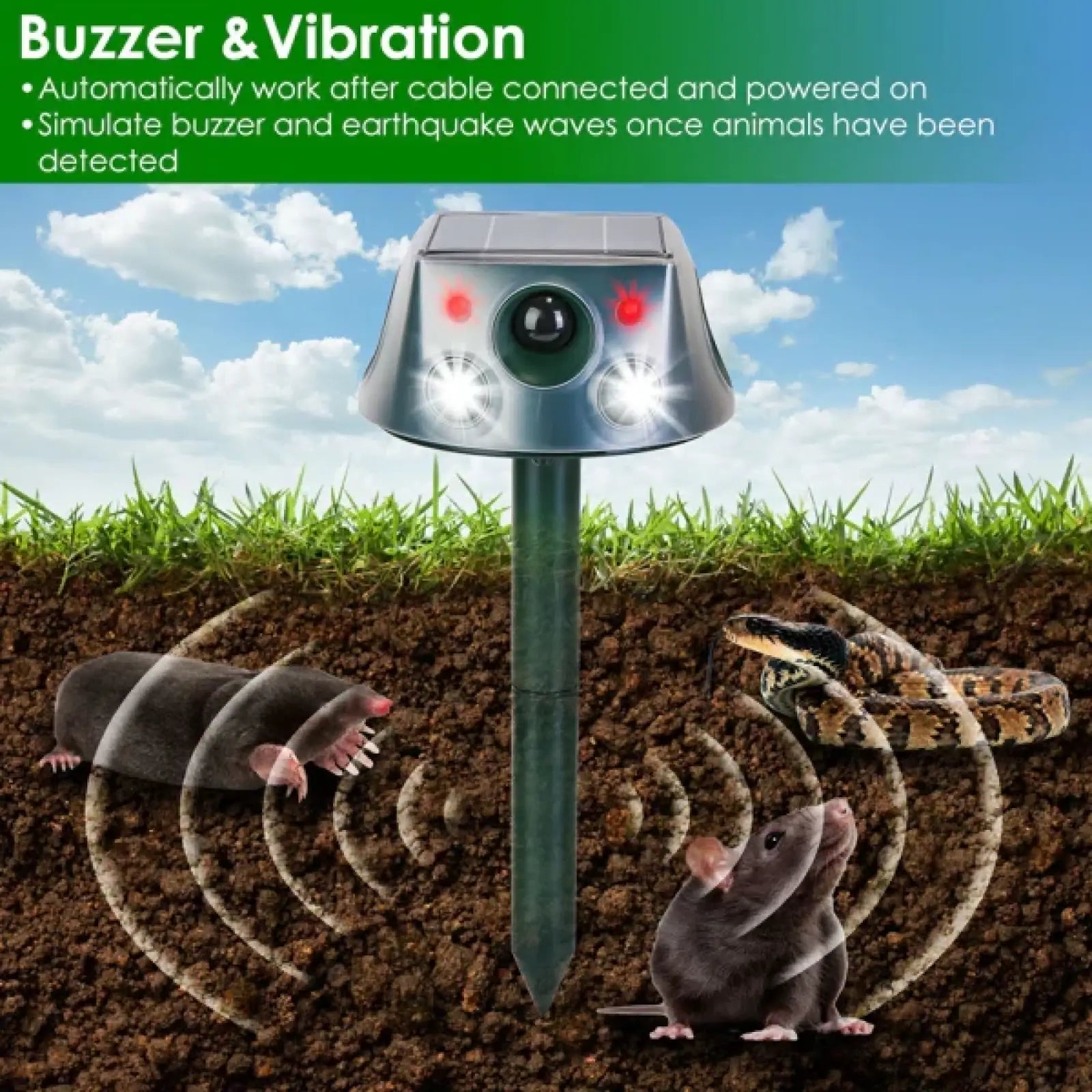 Solar Animal Repeller Ultrasonic Moles Birds Repellent