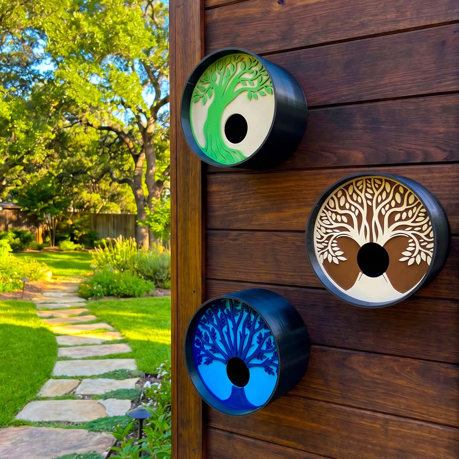 ADG42 Tranquil Tree Modern Round Birdhouses with Easy Maintenance Clean Out