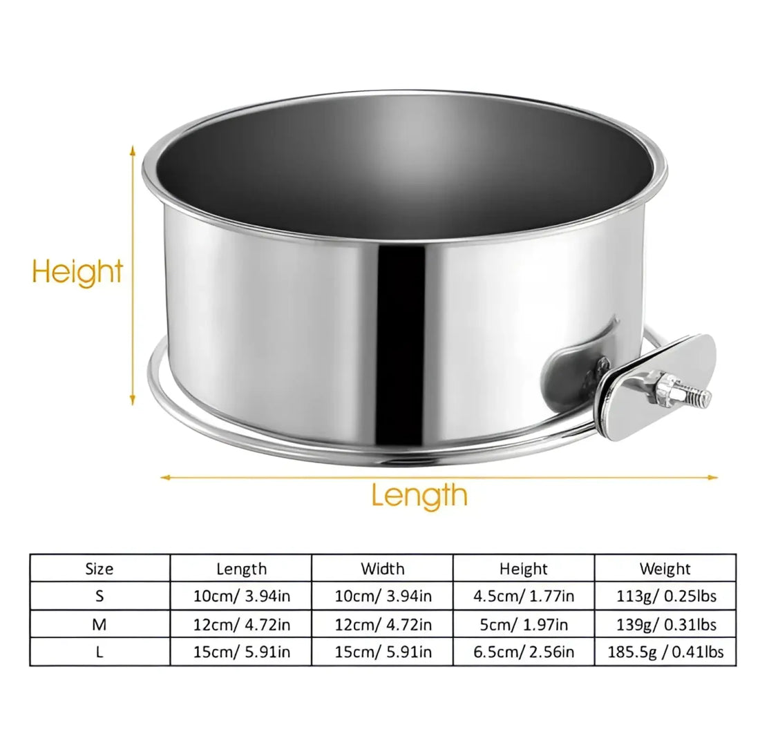 Stainless Steel Crate Dog Bowl Hanging Pet Food Dish