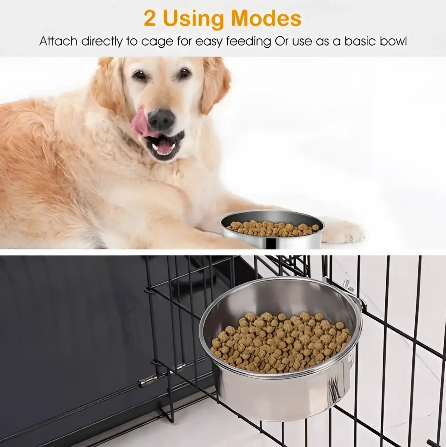 Stainless Steel Crate Dog Bowl Hanging Pet Food Dish