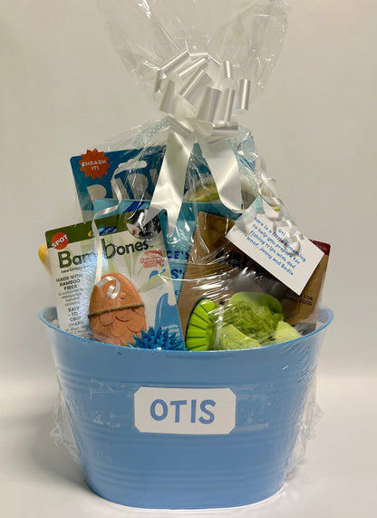 Super Chewer Fish Story Dog Gift Basket, New Puppy Gift Basket / Toys, Chew, Treats