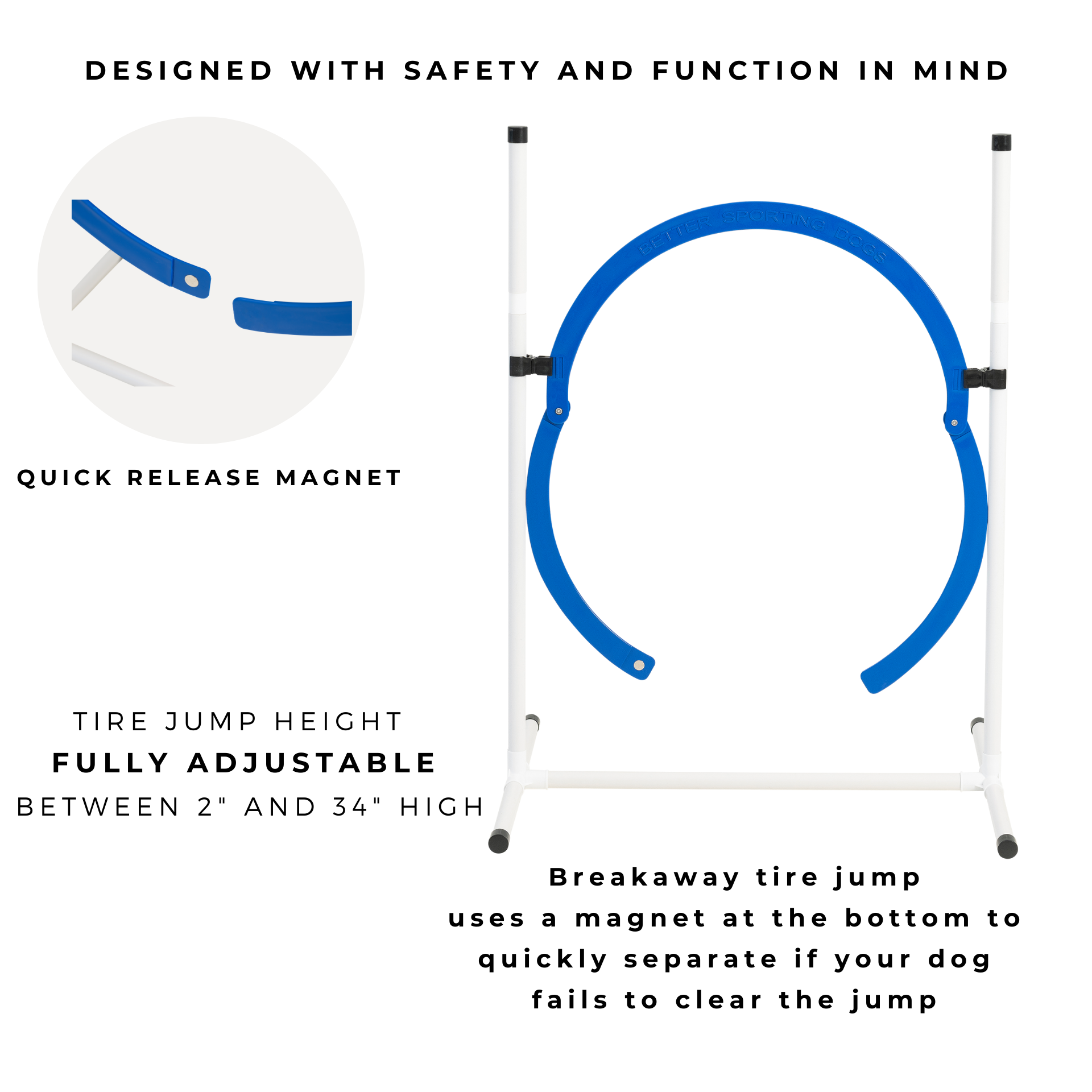 Better Sporting Dogs Upgraded Dog Agility Set – 5 Piece Training Kit with Safety Breakaway Tire Jump, Displacement Bar Jump, Tunnel, Weave Poles &amp; Pause Box