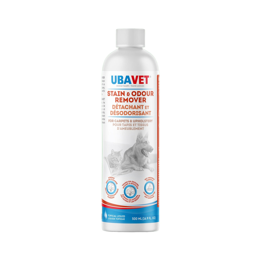 UBAVET Stain and Odor Remover for Dogs &amp; Cats – Powerful Enzyme Cleaner – (16.9 fl oz / 500ml)