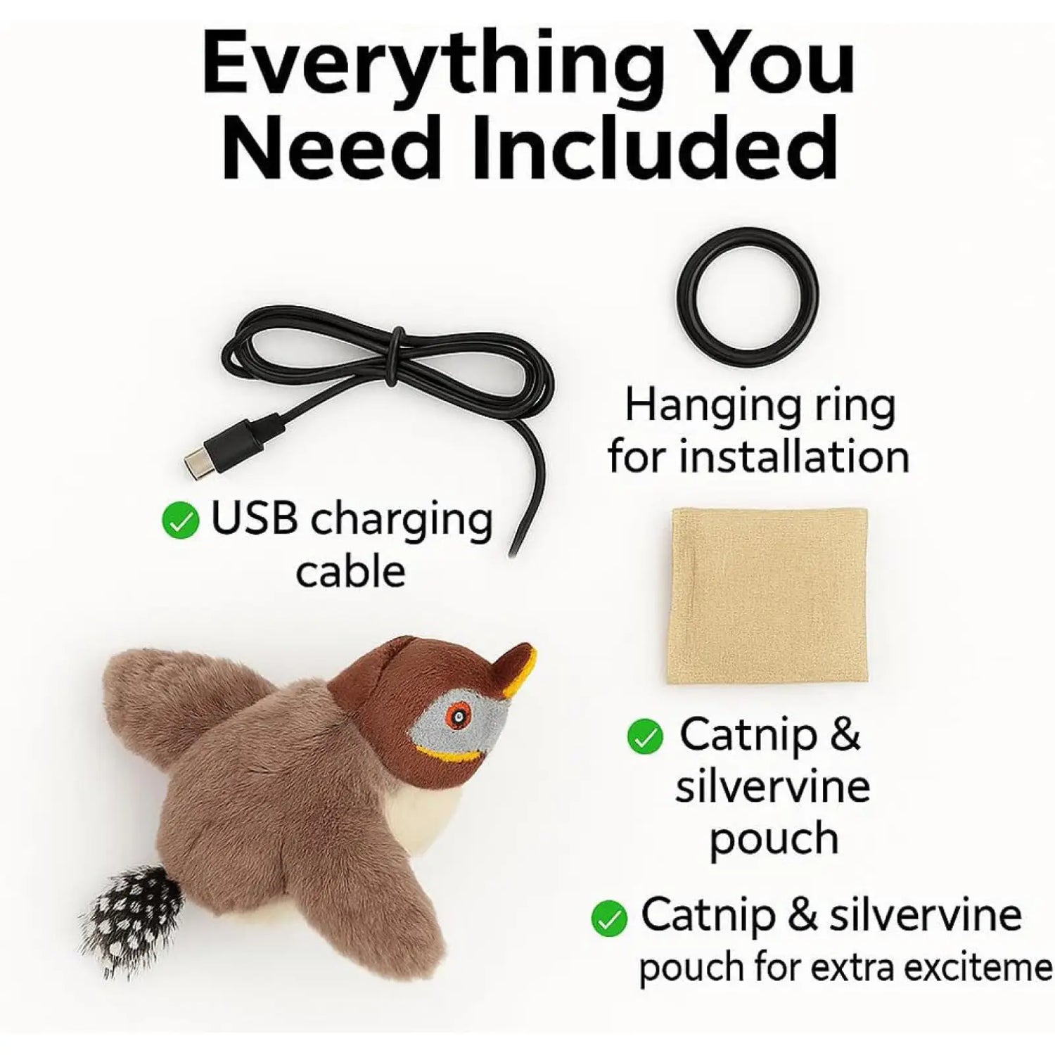 Usb Flapping Bird Cat Toy Realistic Chirping Sparrow